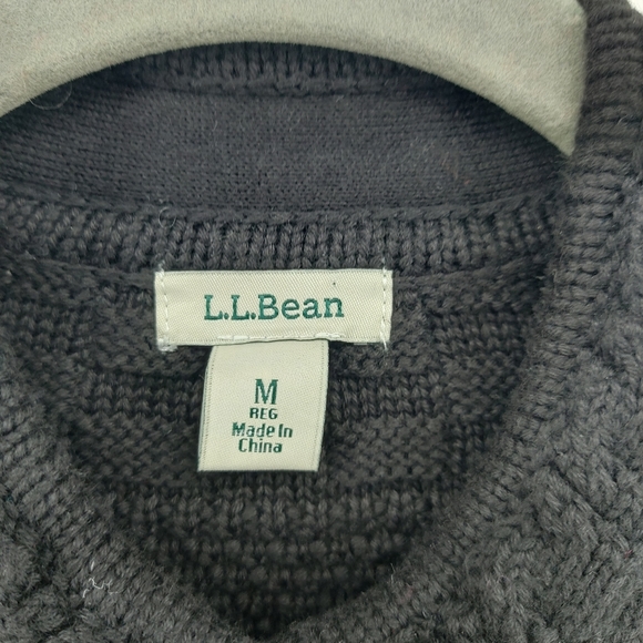 L.L. Bean Cableknit  Sweater, Button-Front Cardigan Black Cotton Size Medium - Picture 3 of 6